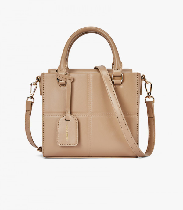 MOSSDOOM CUBIQUE structured handbag, Cream color, front view.