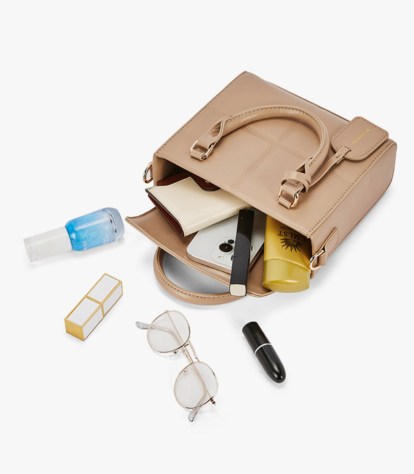 MOSSDOOM CUBIQUE structured handbag, Cream color, front view.