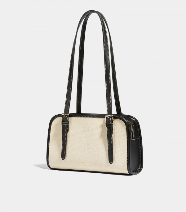 MOSSDOOM RENÉE CANVAS shoulder bag, Black linings, three-quarter view.