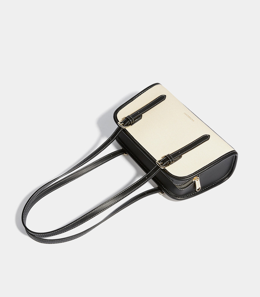 MOSSDOOM RENÉE CANVAS shoulder bag, Black linings, three-quarter view.