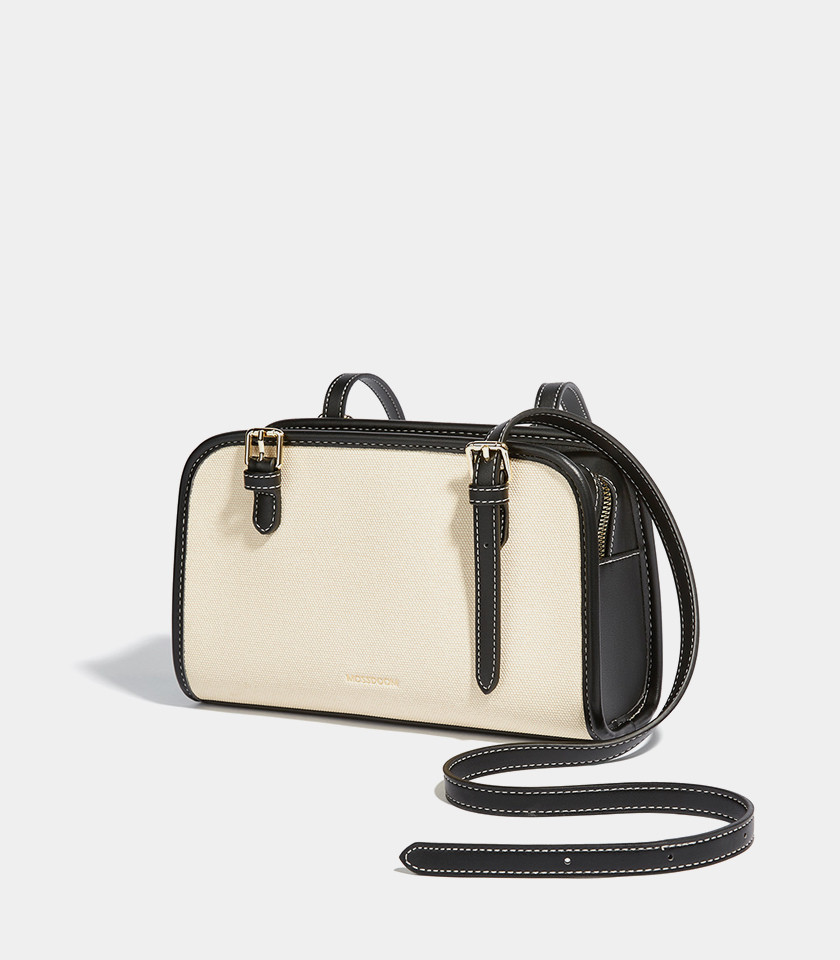 MOSSDOOM RENÉE CANVAS shoulder bag, Black linings, three-quarter view.