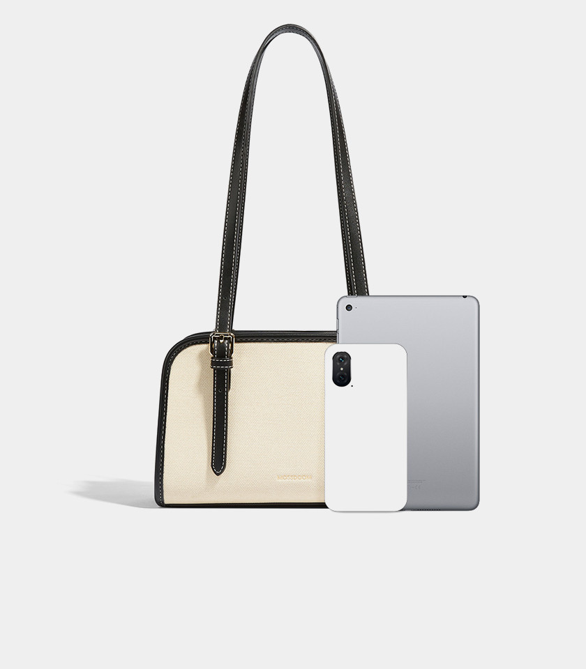 MOSSDOOM RENÉE CANVAS shoulder bag, Black linings, three-quarter view.