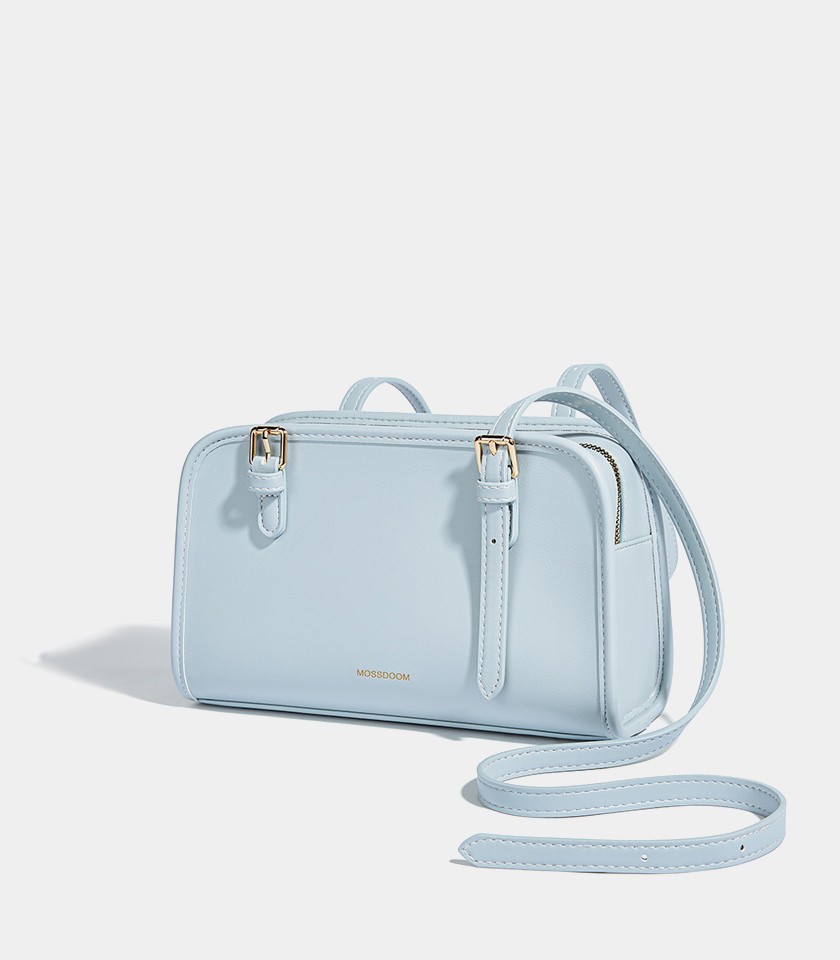 Borsa a spalla MOSSDOOM RENÉE COLORFUL colore Azzurro Cielo, vista a tre quarti.