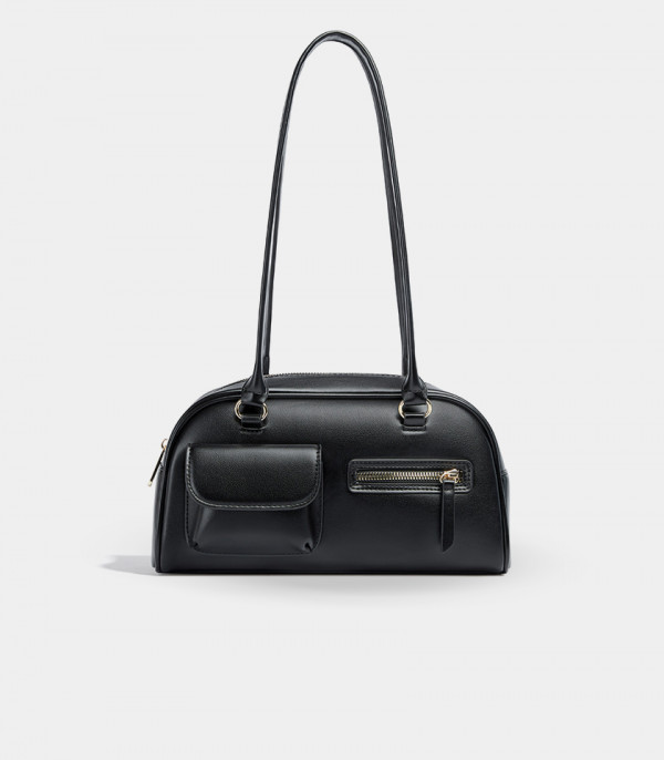 MOSSDOOM FIONA shoulder bag, Black color, front view with pockets.
