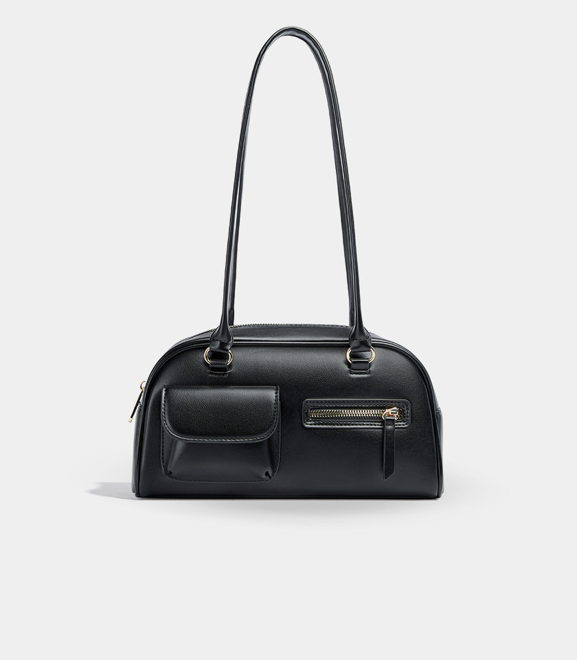 MOSSDOOM FIONA shoulder bag, Black color, front view with pockets.