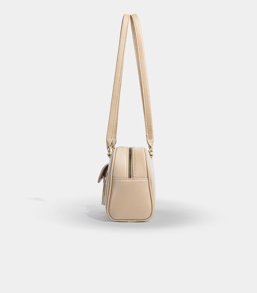 MOSSDOOM FIONA shoulder bag, Apricot color, front view with pockets.