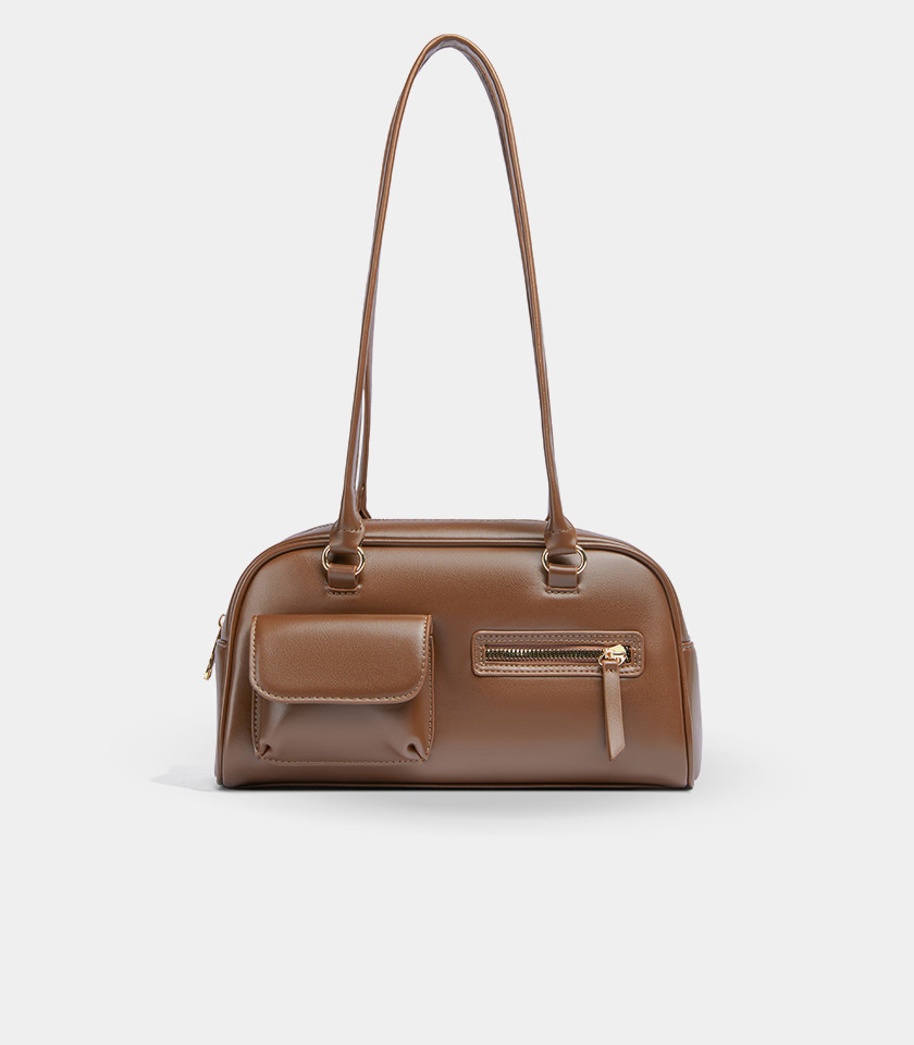 MOSSDOOM FIONA shoulder bag, Coffee color, front view with pockets.