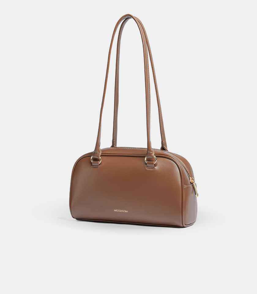 Borsa a spalla MOSSDOOM FIONA colore Caffè, vista frontale con tasche.