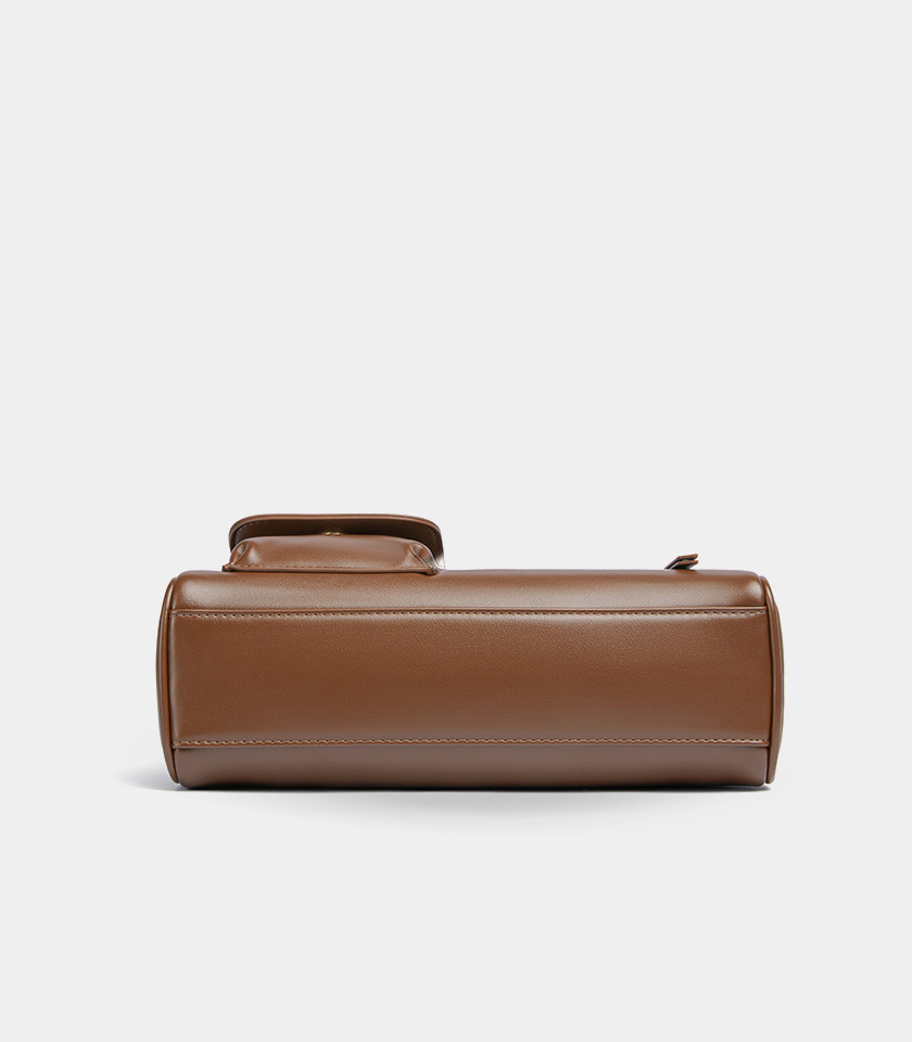MOSSDOOM FIONA shoulder bag, Coffee color, front view with pockets.