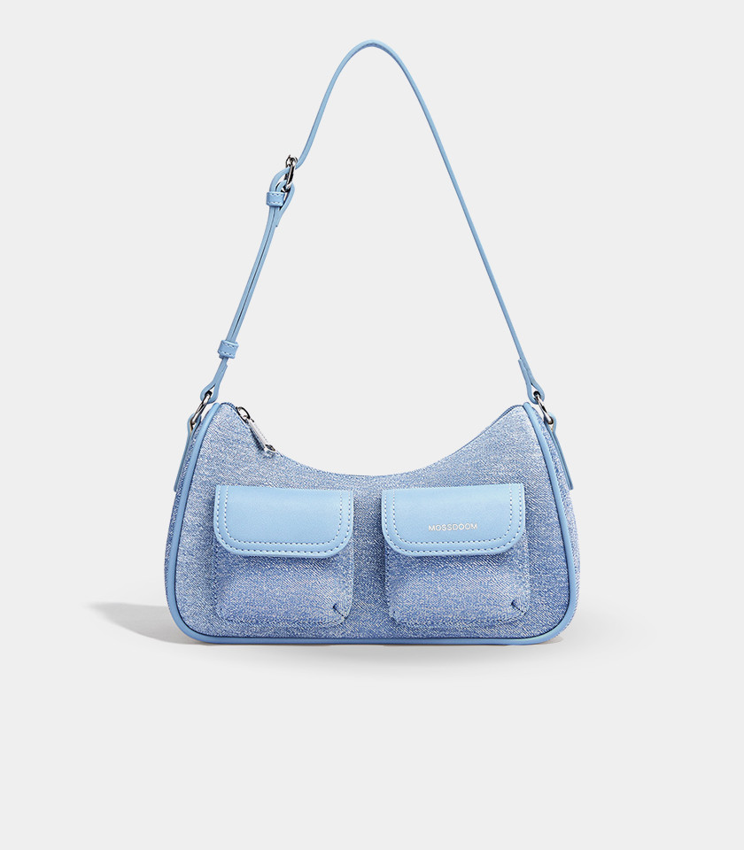 Borsa a spalla MOSSDOOM LIORA colore Blue Jean, vista a tre quarti.