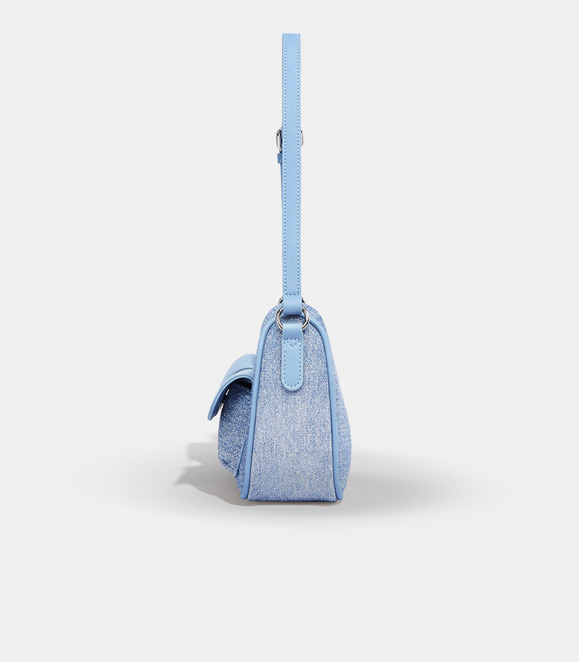 Sac porté épaule MOSSDOOM LIORA Couleur Blue Jean, vue de trois-quarts.
