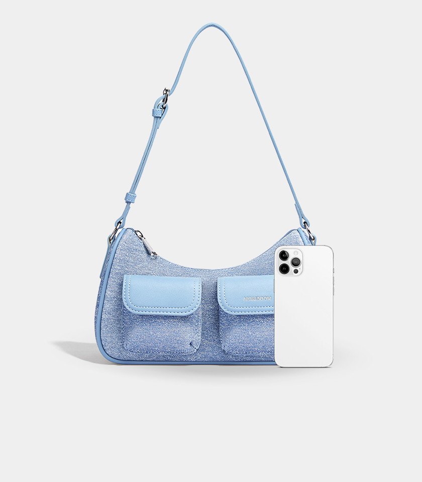 MOSSDOOM LIORA shoulder bag, Blue Jean Color, three-quarter view.