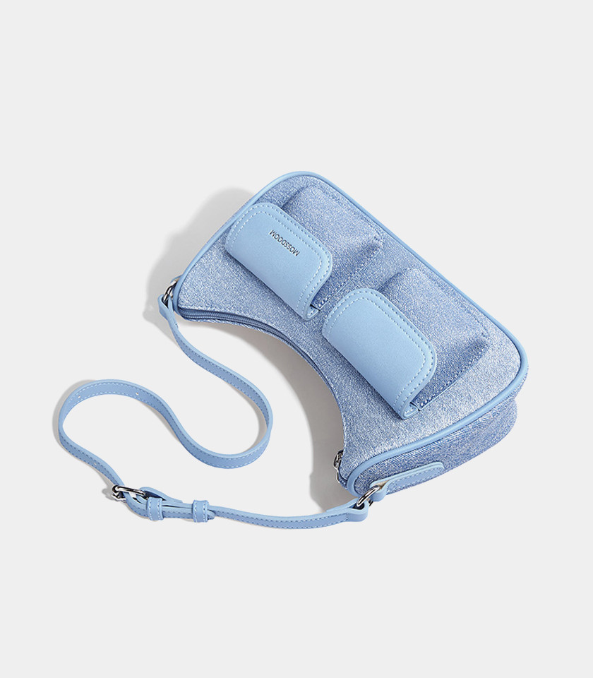 MOSSDOOM LIORA shoulder bag, Blue Jean Color, three-quarter view.