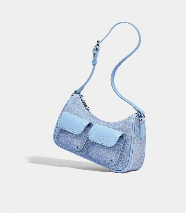 Floating view of the MOSSDOOM LIORA shoulder bag, Blue Jean Color.