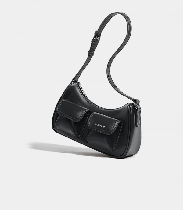 Floating view of the MOSSDOOM LIORA shoulder bag, Black Color.
