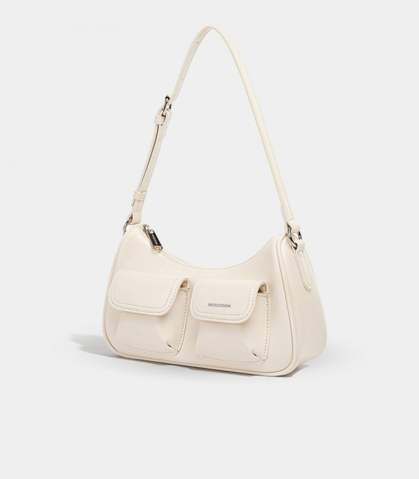 MOSSDOOM LIORA shoulder bag, Ivory Color, three-quarter view.