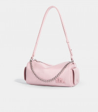 MOSSDOOM MAELYS shoulder bag, Salmon Color, three-quarter view with chain.