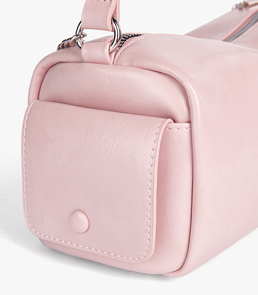 MOSSDOOM MAELYS shoulder bag, Salmon Color, three-quarter view with chain.
