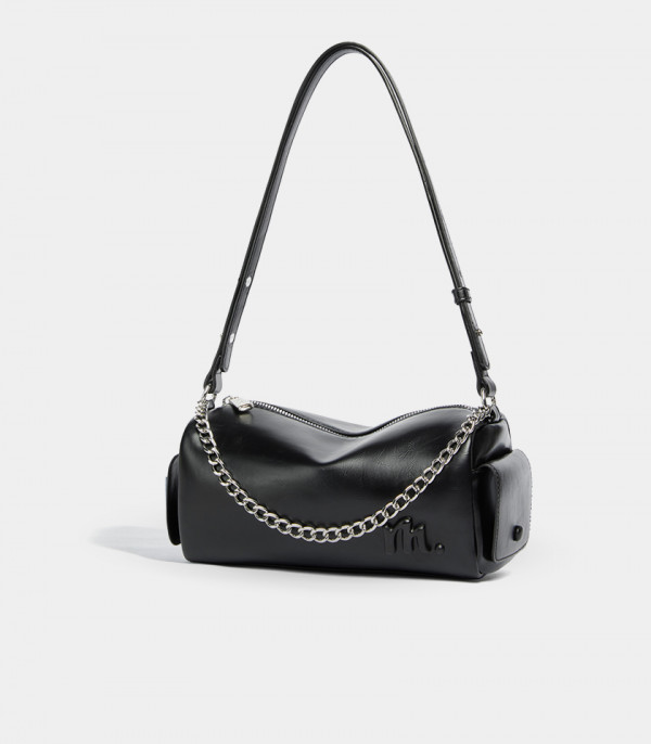 MOSSDOOM MAELYS shoulder bag, Black Color, three-quarter view with chain.