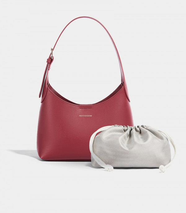 MOSSDOOM ELOWEN shoulder bag, Burgundy Color, with its storage pouch.