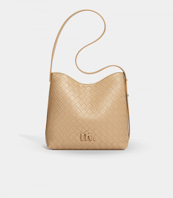 CLARANCE woven shoulder bag - MOSSDOOM Cream Color, front view.
