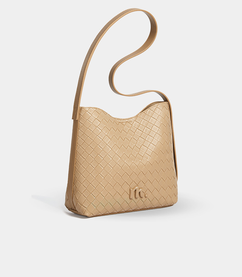 CLARANCE woven shoulder bag - MOSSDOOM Cream Color, front view.