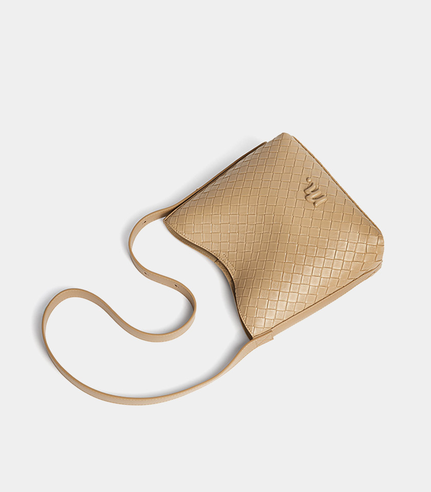 CLARANCE woven shoulder bag - MOSSDOOM Cream Color, front view.
