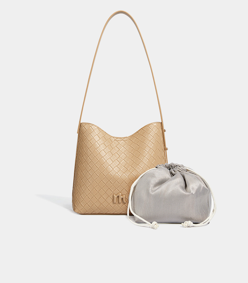 CLARANCE woven shoulder bag - MOSSDOOM Cream Color, front view.