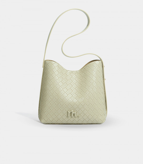 CLARANCE woven shoulder bag - MOSSDOOM Pistachio Color, front view.