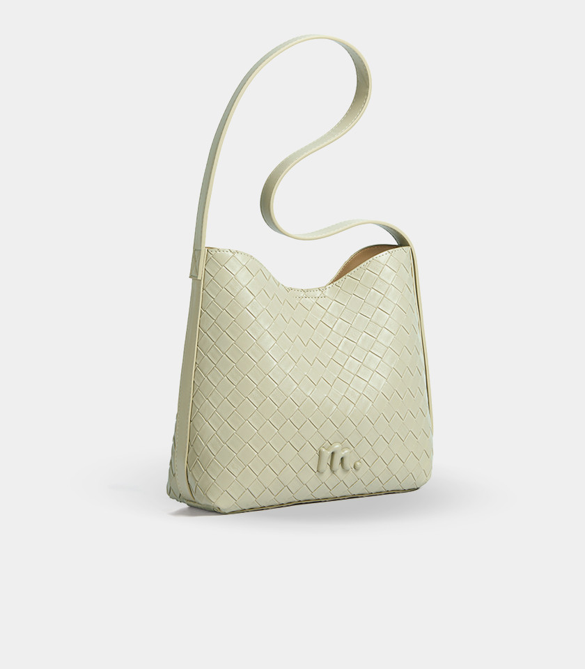 CLARANCE woven shoulder bag - MOSSDOOM Pistachio Color, front view.