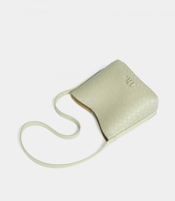 Top view of the CLARANCE woven shoulder bag - MOSSDOOM Pistachio Color.