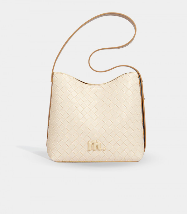 CLARANCE woven shoulder bag - MOSSDOOM Ivory Color, front view.