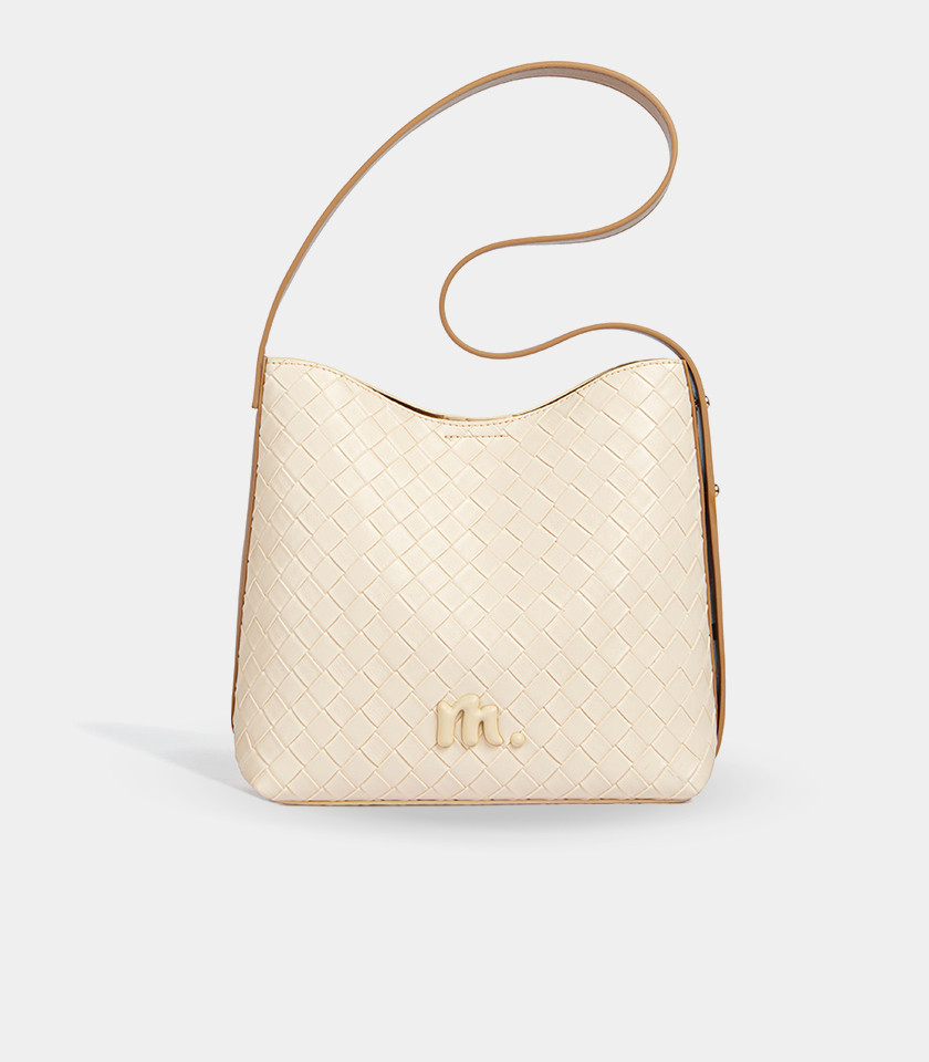 CLARANCE woven shoulder bag - MOSSDOOM Ivory Color, front view.