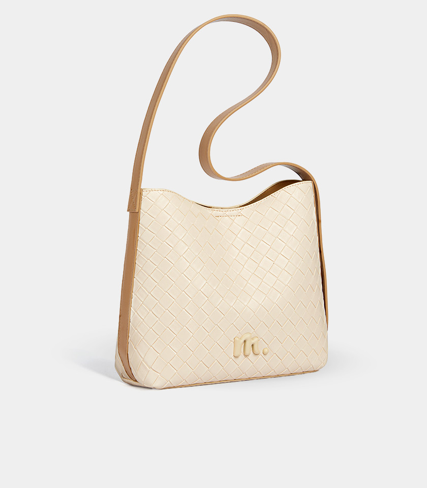 CLARANCE woven shoulder bag - MOSSDOOM Ivory Color, front view.