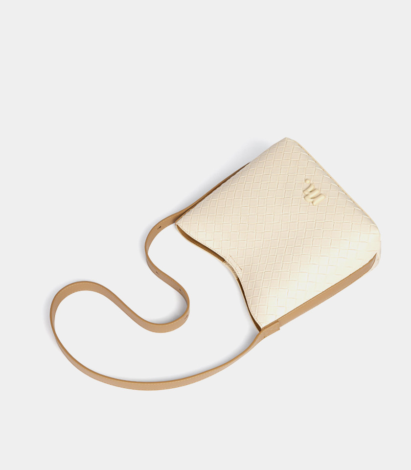 CLARANCE woven shoulder bag - MOSSDOOM Ivory Color, front view.