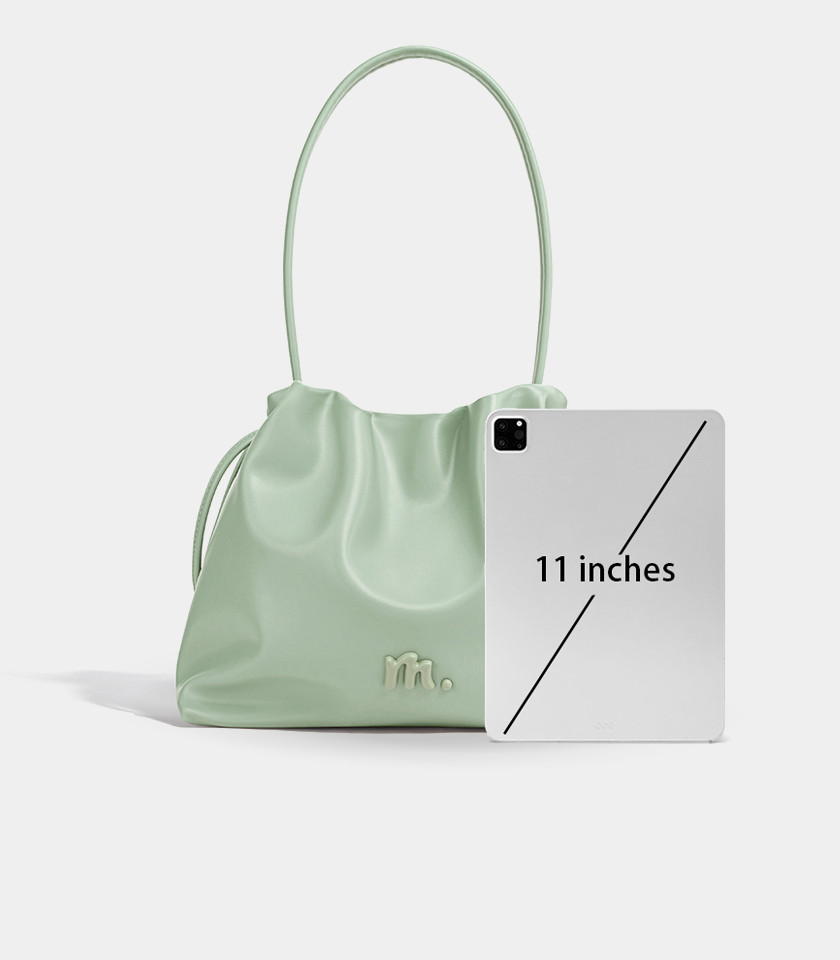 MOSSDOOM Danica seafoam green shoulder tote bag, front view.