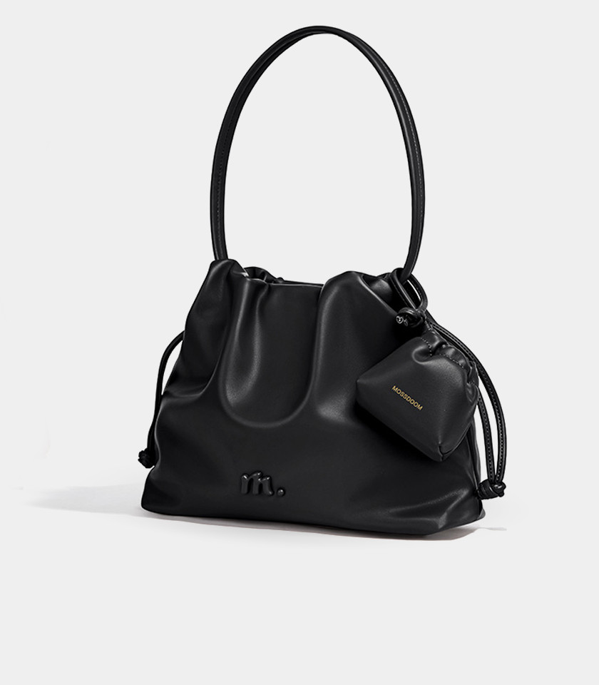 MOSSDOOM Danica black shoulder tote bag, front view.