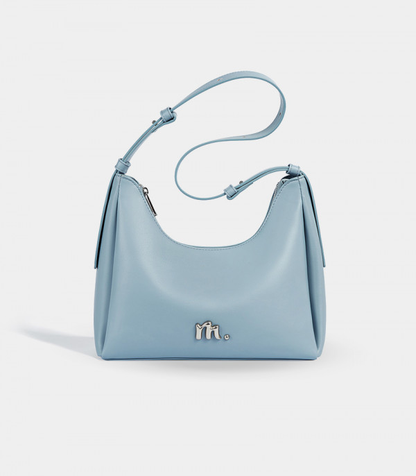 MOSSDOOM Deanna sky blue vegan leather crossbody bag, front view.