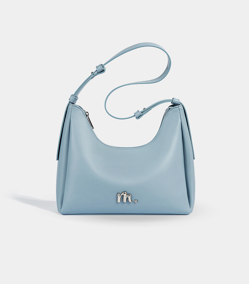 MOSSDOOM Deanna sky blue vegan leather crossbody bag, front view. MOSSDOOM Deanna sky blue vegan leather crossbody bag, front view.