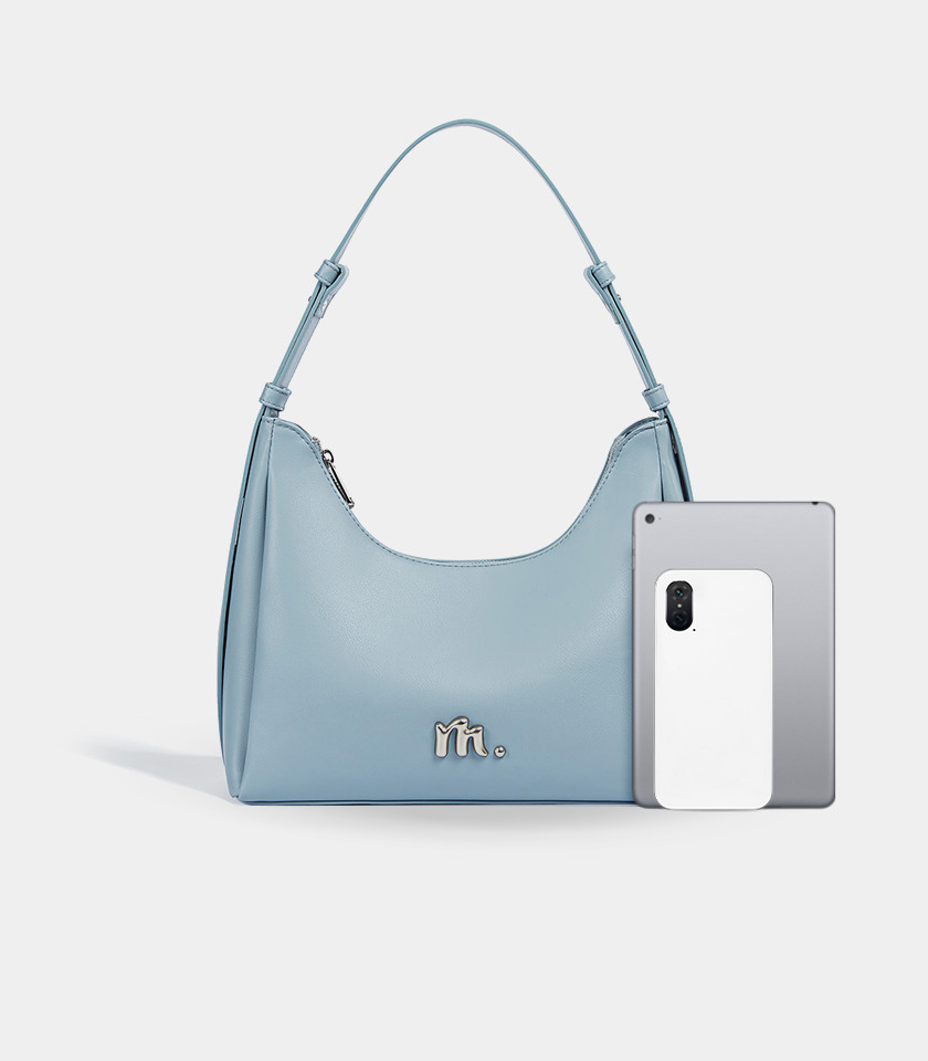 MOSSDOOM Deanna sky blue vegan leather crossbody bag, front view.