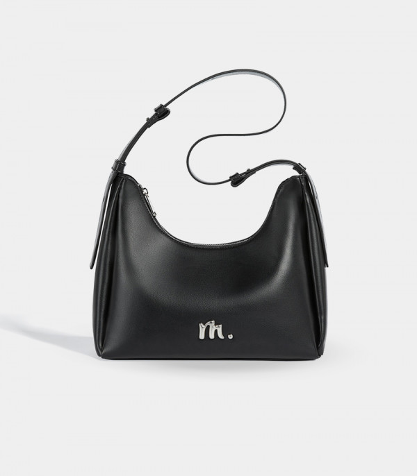 MOSSDOOM Deanna black vegan leather crossbody bag, front view.