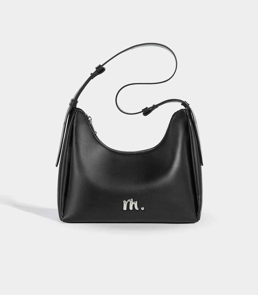 MOSSDOOM Deanna black vegan leather crossbody bag, front view.
