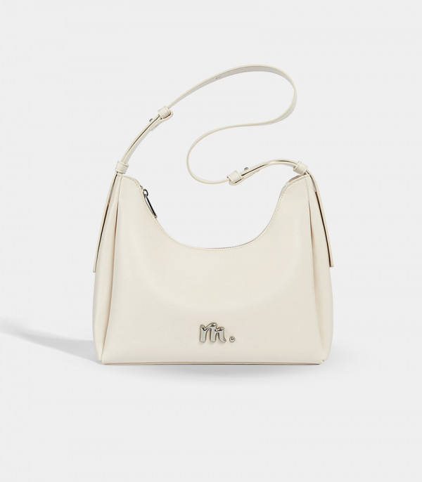 MOSSDOOM Deanna ivory vegan leather crossbody bag, front view.