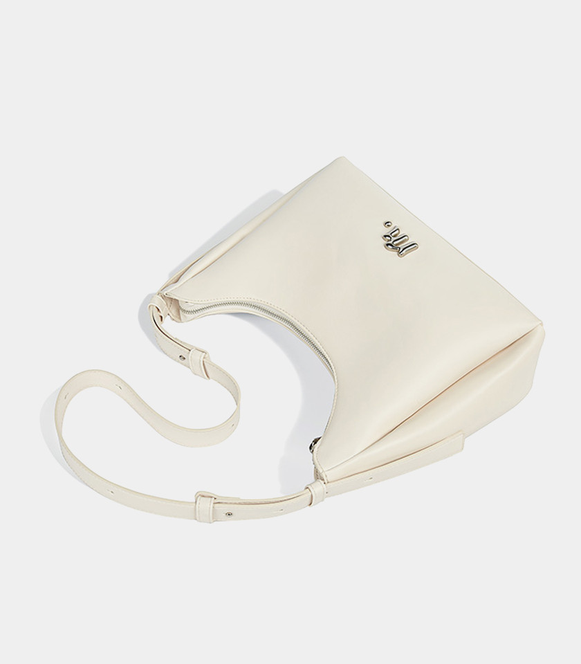 MOSSDOOM Deanna ivory vegan leather crossbody bag, front view.