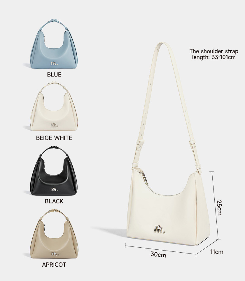MOSSDOOM Deanna ivory vegan leather crossbody bag, front view.