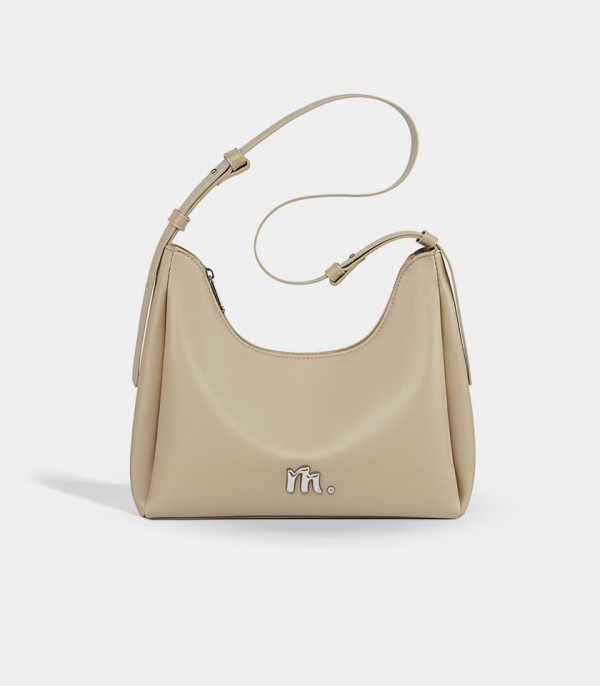 MOSSDOOM Deanna cream vegan leather crossbody bag, front view.