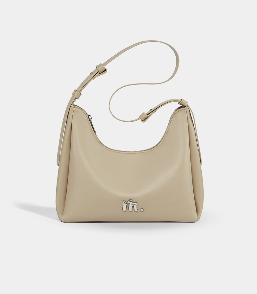 Borsa a tracolla MOSSDOOM Deanna in pelle vegana crema, vista frontale.