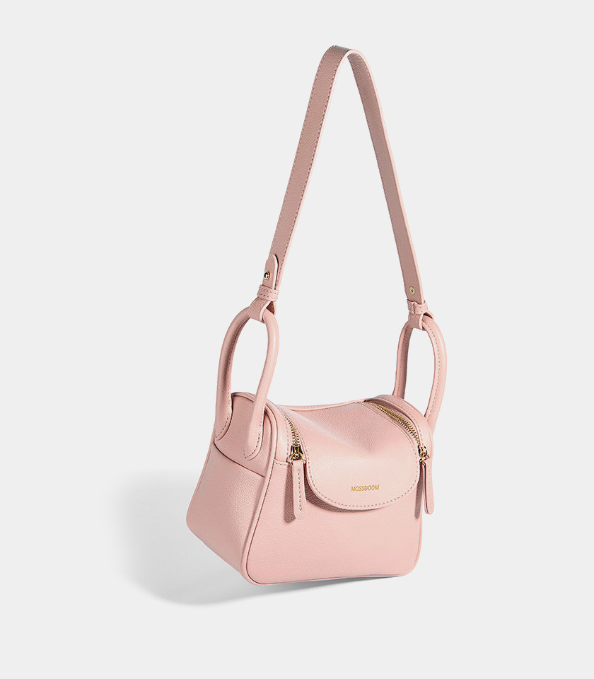 MOSSDOOM Zenith salmon crossbody bag with a decorative scarf on the handle.
