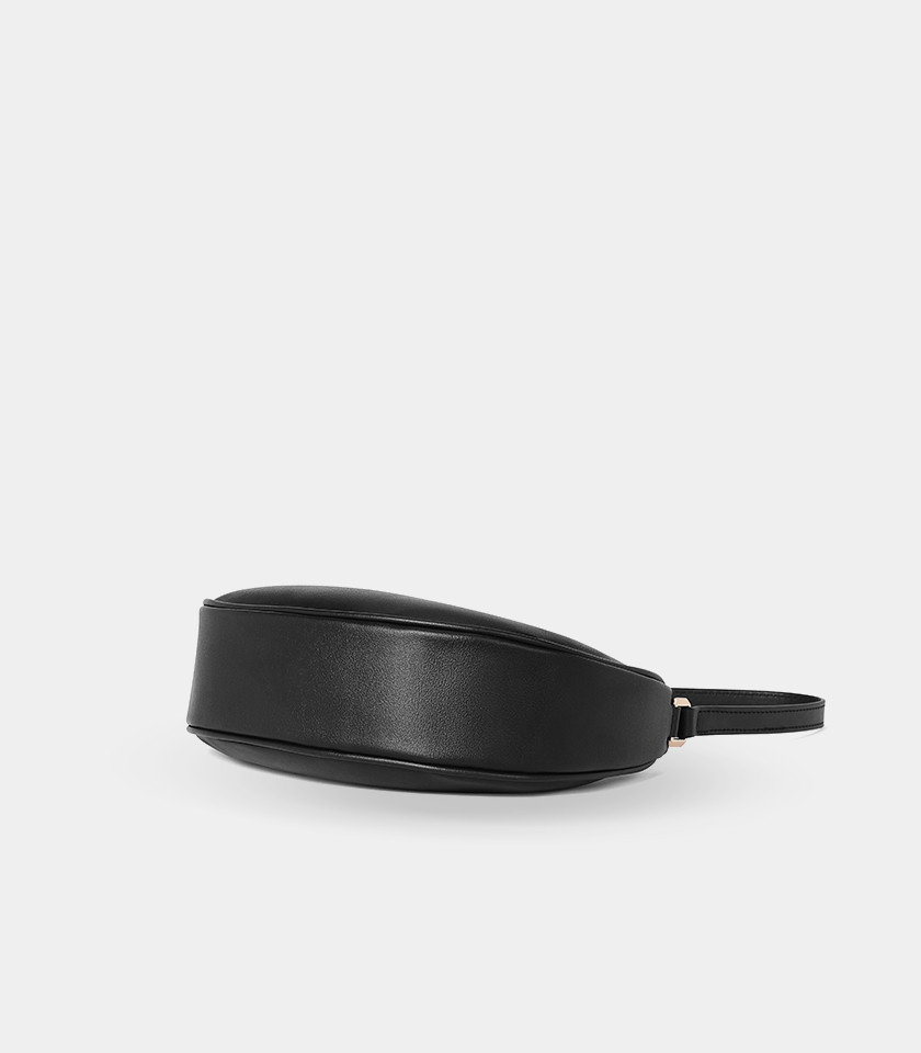 MOSSDOOM Kattie curved hobo bag in black vegan leather, front view.