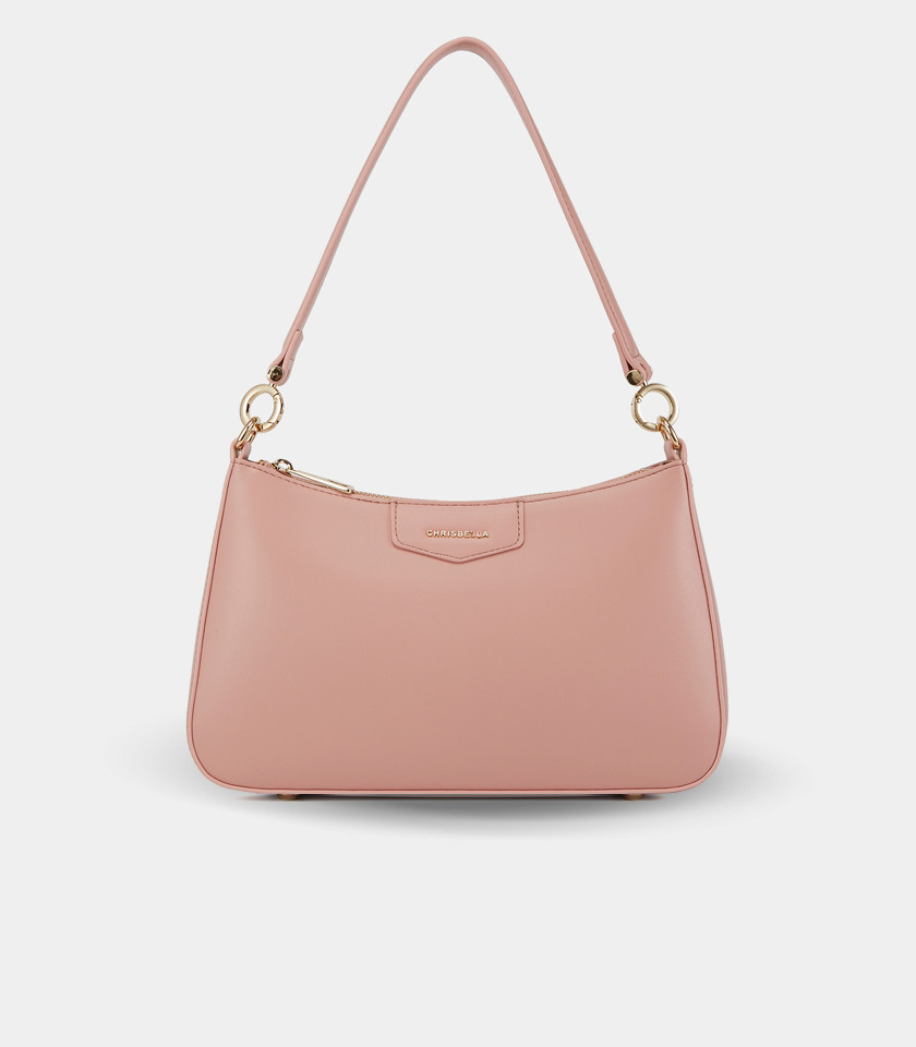 AMORETTA curved hobo bag – CHRISBELLA Salmon Color, front view.